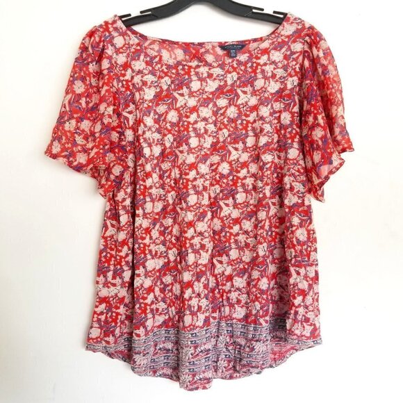 Lucky Brand Woven Mix Print Flutter Sleeve Top 1X - Picture 7 of 16
